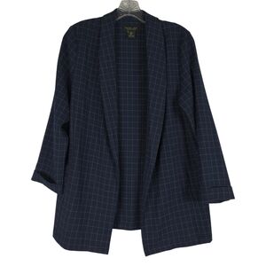 Rachel Zoe Blazer Women's S Navy White Windowpane Plaid Open Front Jacket